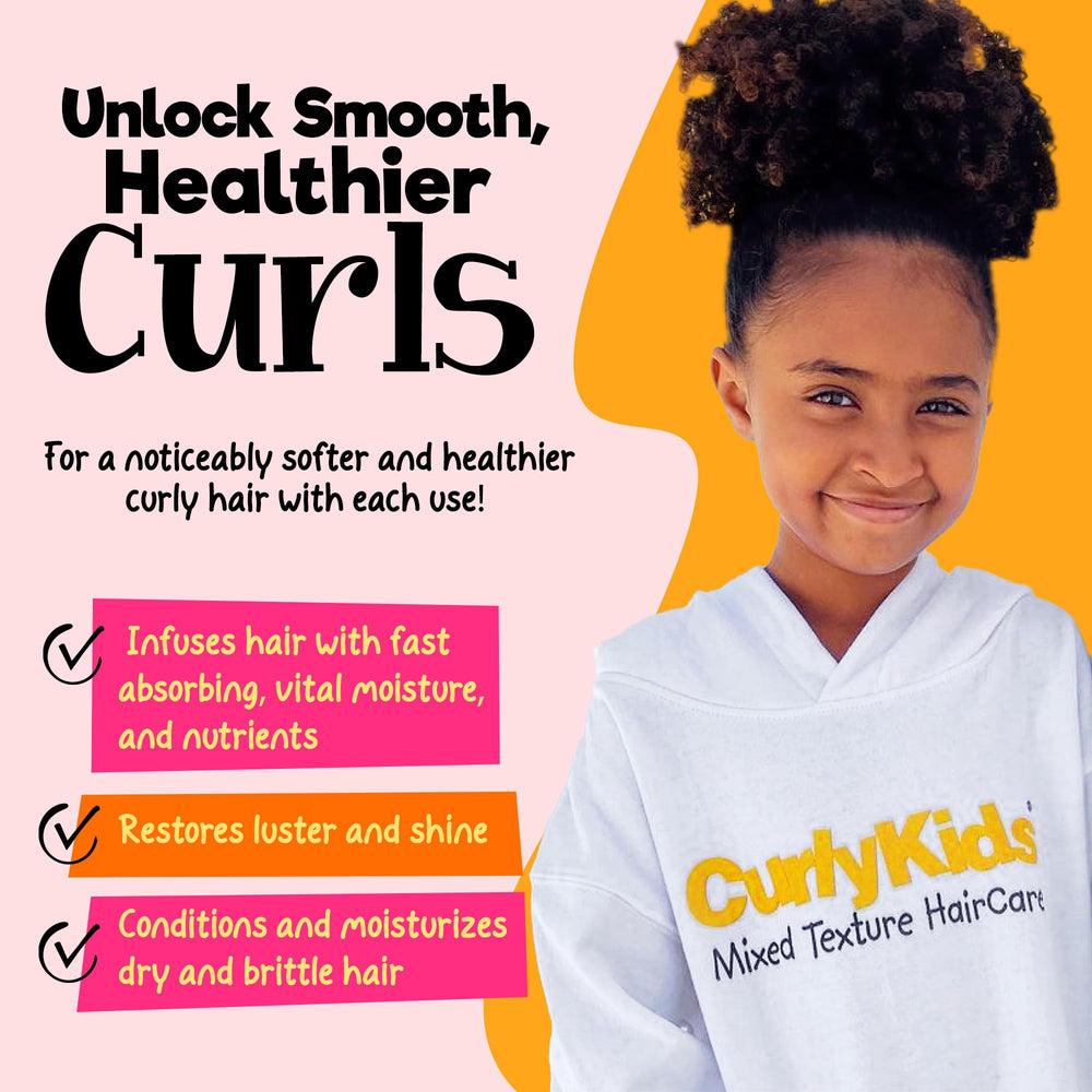 CurlyKids detangler application on kids' hair for smooth detangling