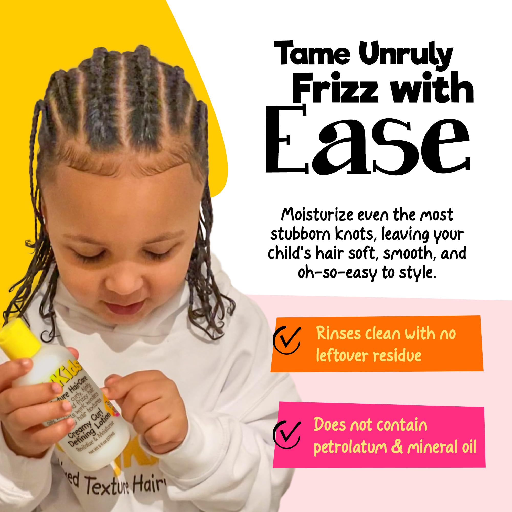 CurlyKids frizz control and hydration for sleek, healthy-looking curls.