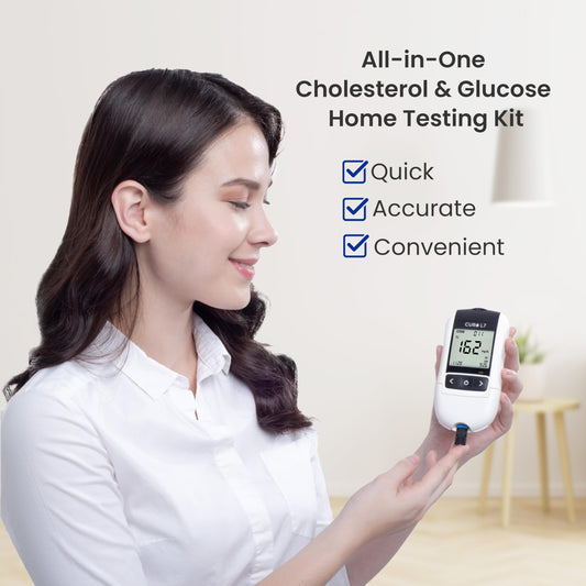 CURO L7 device with digital display and test strips