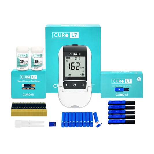 CURO L7 portable cholesterol and glucose testing kit – front view