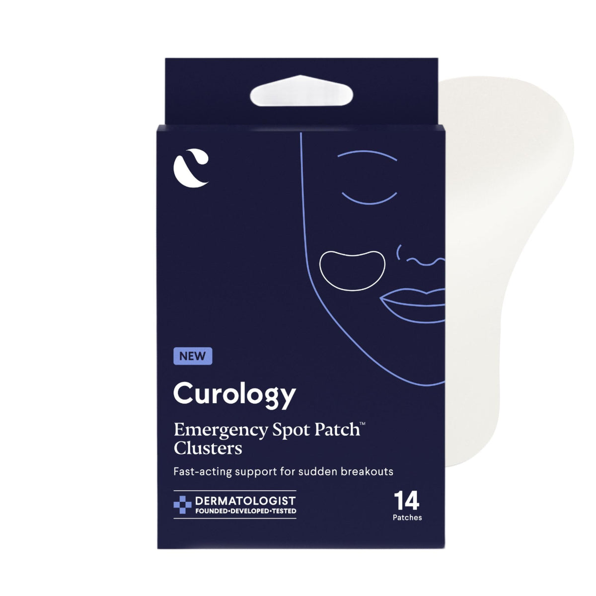 Curology Emergency Spot Patch Clusters face close-up showing discreet protection for blemishes
