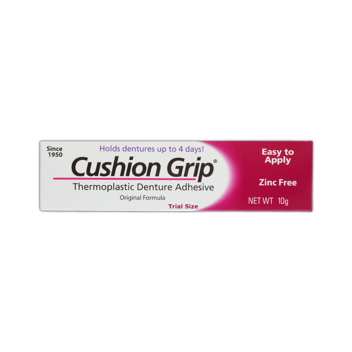 Travel-size Cushion Grip denture adhesive tube (0.35 oz)
