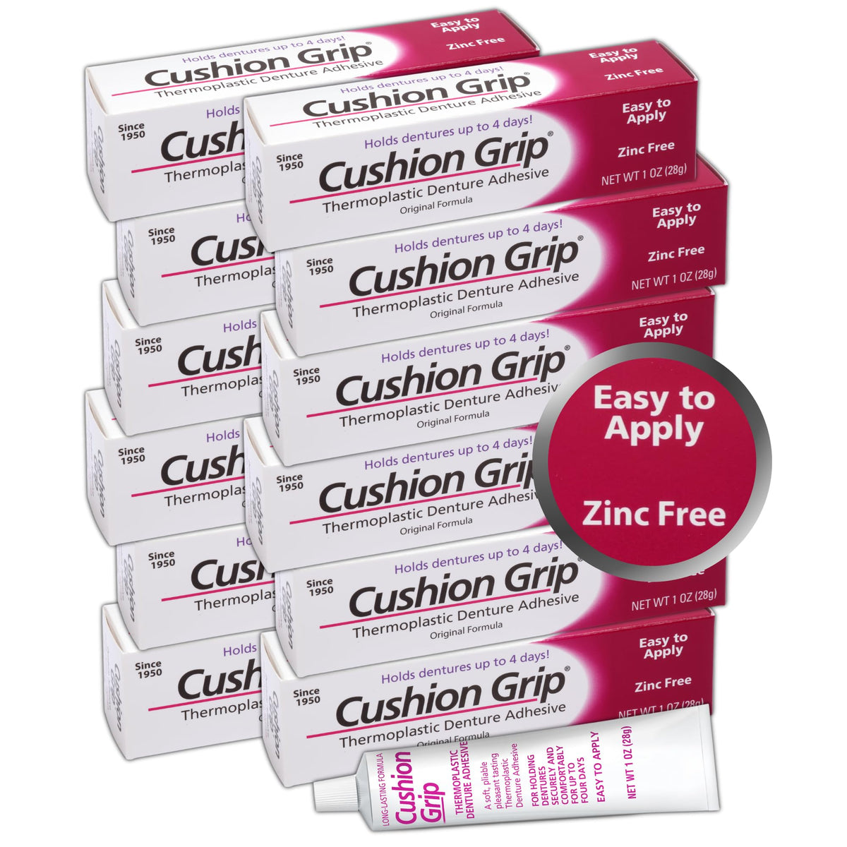 Cushion Grip Thermoplastic Denture Adhesive 1oz 12-pack – hero image