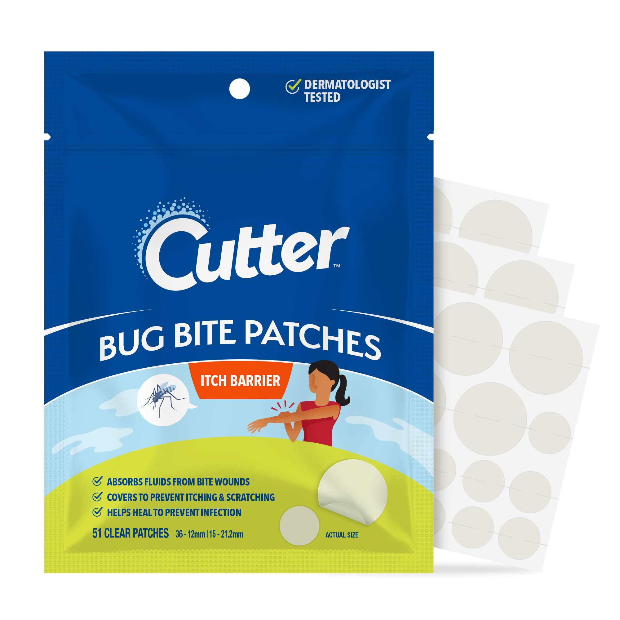 Cutter Bug Bite Patches applied to skin for quick relief