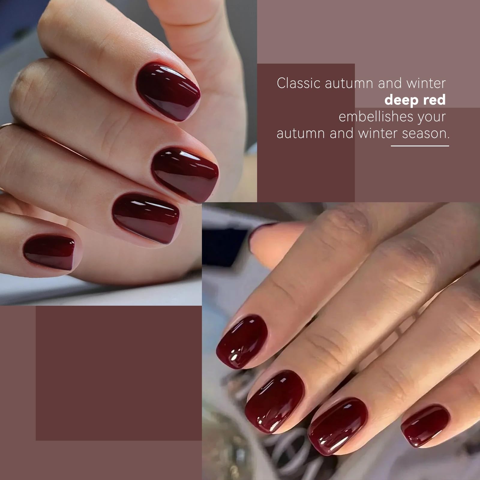 CUZIAM dark red press-on nails mini file and cleanup stick for shaping