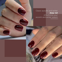 CUZIAM dark red press-on nails mini file and cleanup stick for shaping