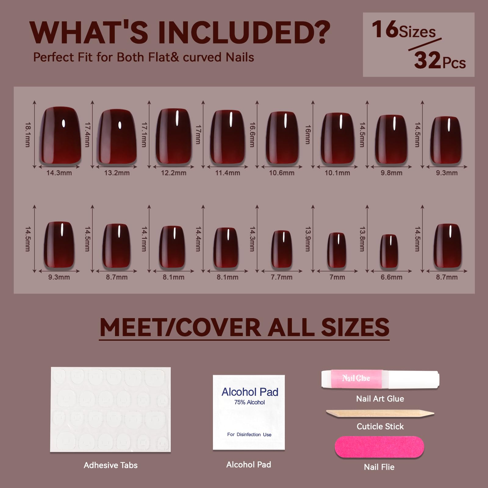 CUZIAM dark red press-on nails on hand ready-to-wear manicure