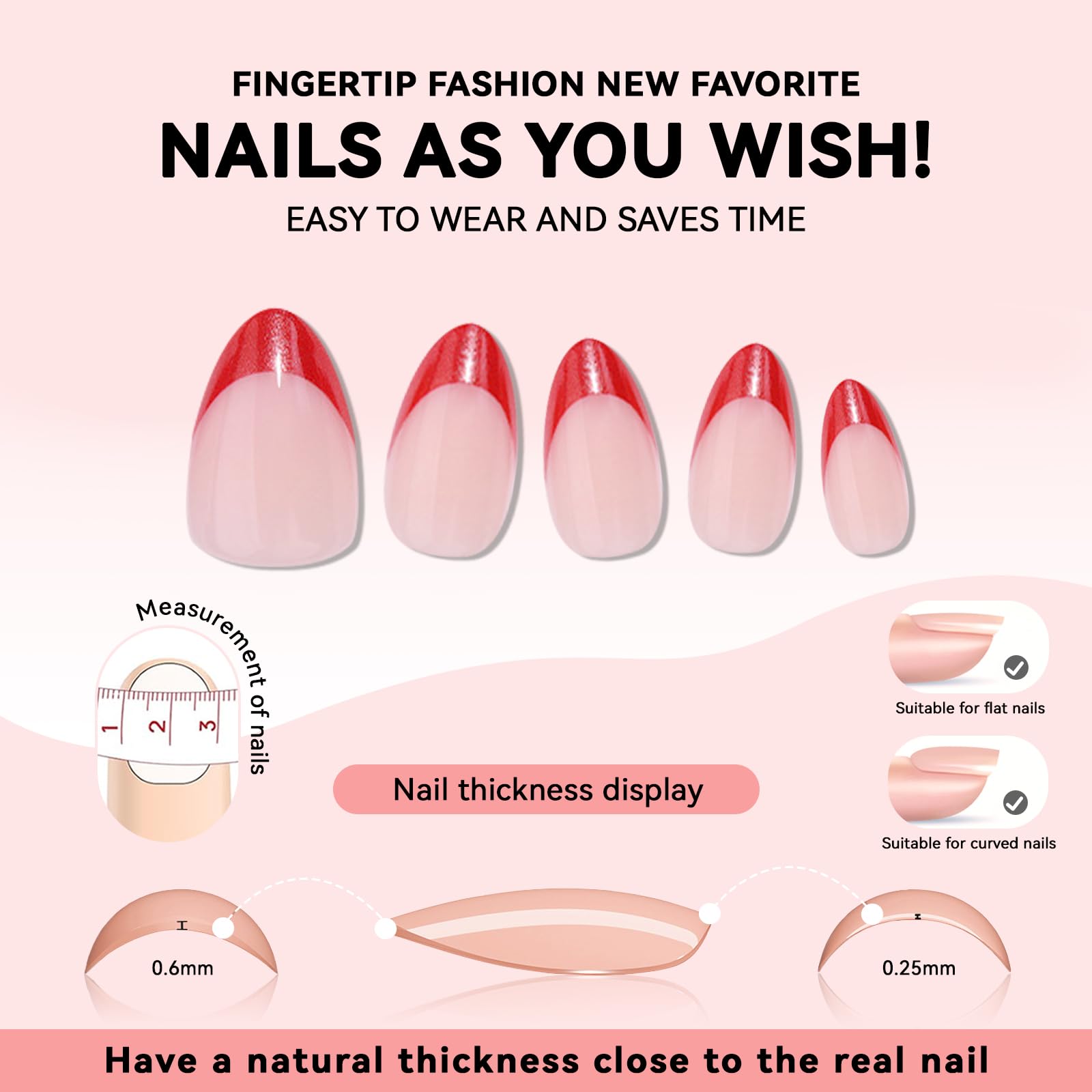 CUZIAM gel gloss red press on nails with durable flexible finish