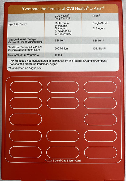 Close-up of CVS Health Digestive Probiotic Vegetable Capsules bottle