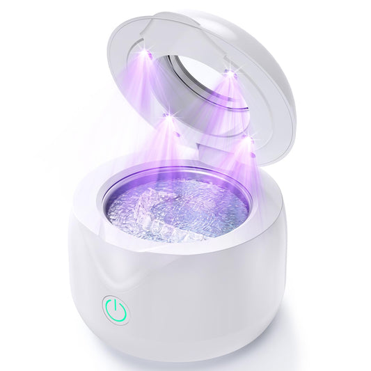 CXRUY Ultrasonic Retainer Cleaner in white with UV sterilization lid