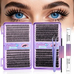 CyanoooGenesis lash clusters kit 640pcs with 30D-60D for customizable DIY lash looks.
