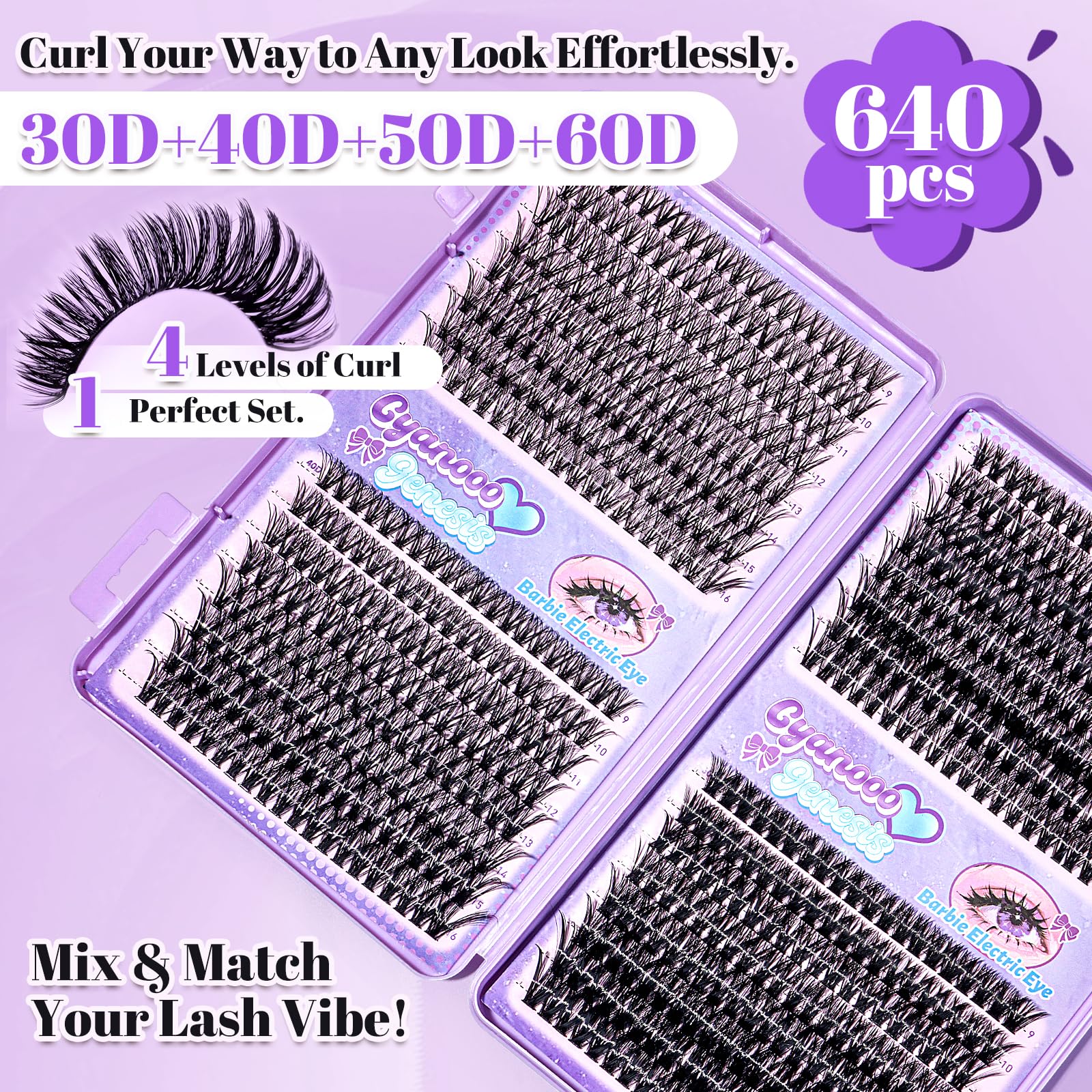 CyanoooGenesis kit with eight lengths 9-16mm for versatile natural to dramatic styles.