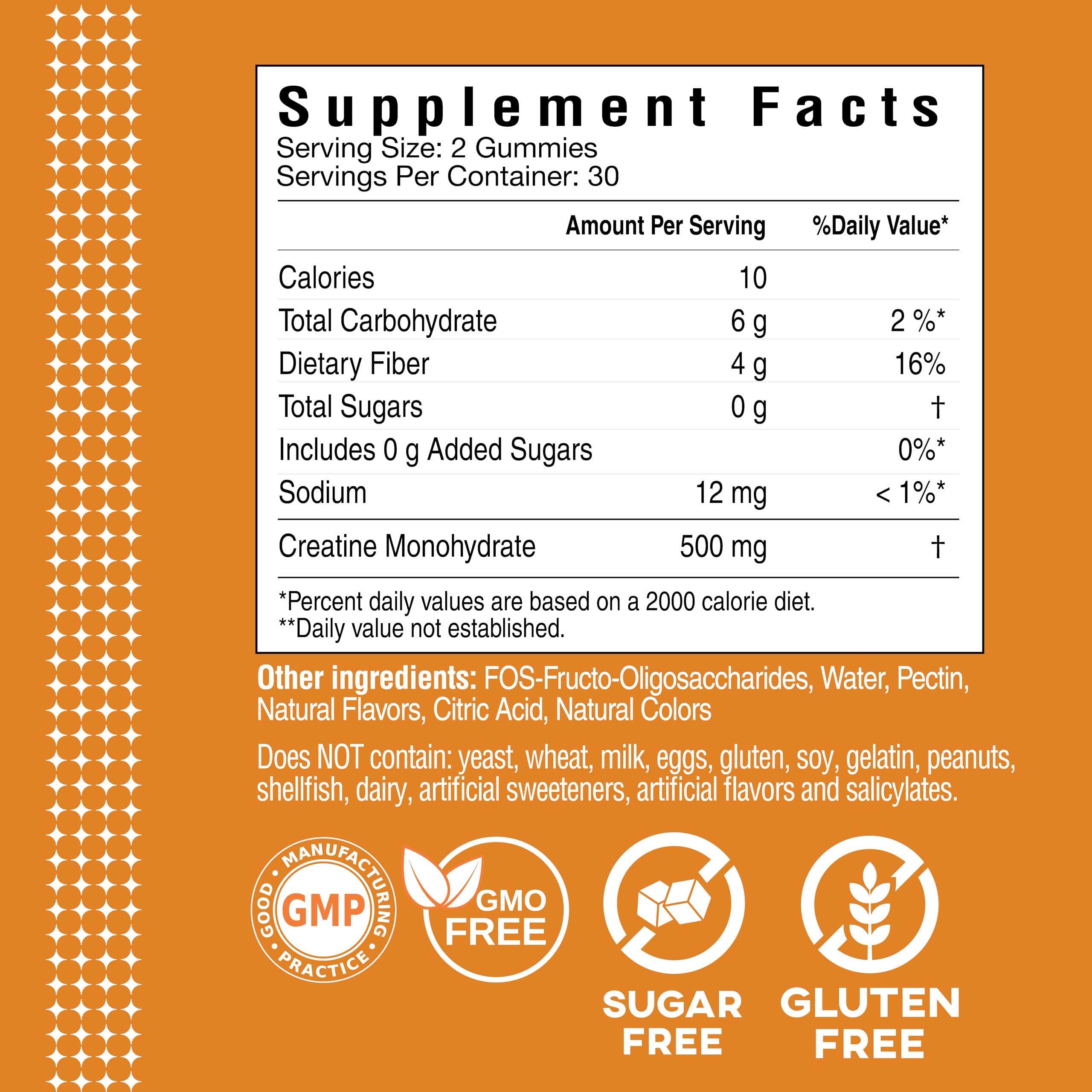 Nutrition facts label for Cybergenics Creatine Monohydrate Gummies
