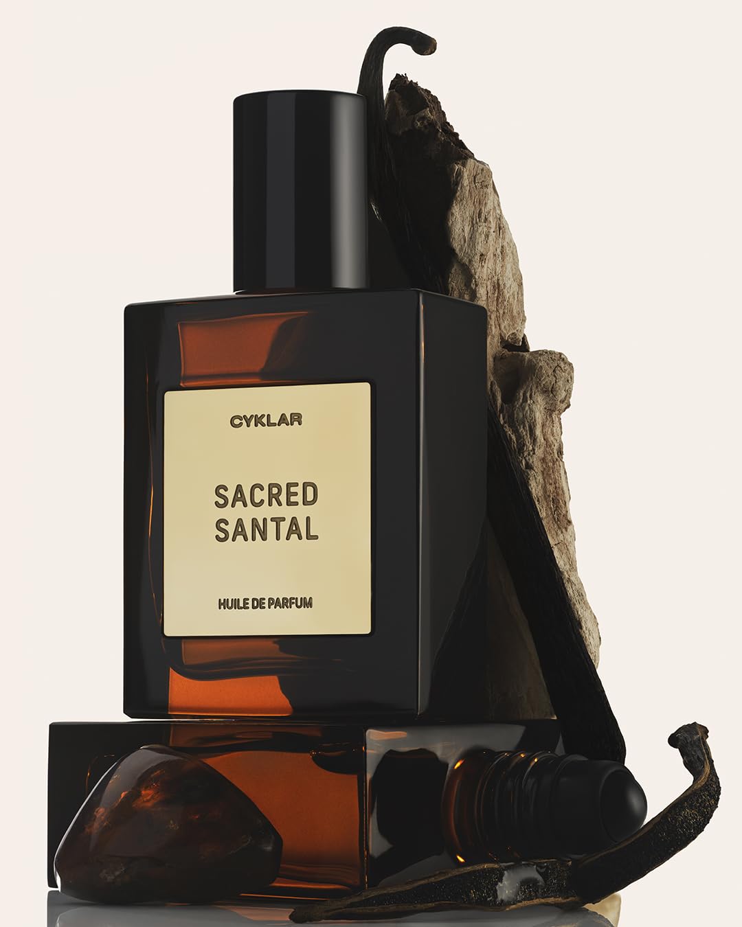 Close-up of CYKLAR Sacred Santal perfume oil rollerball