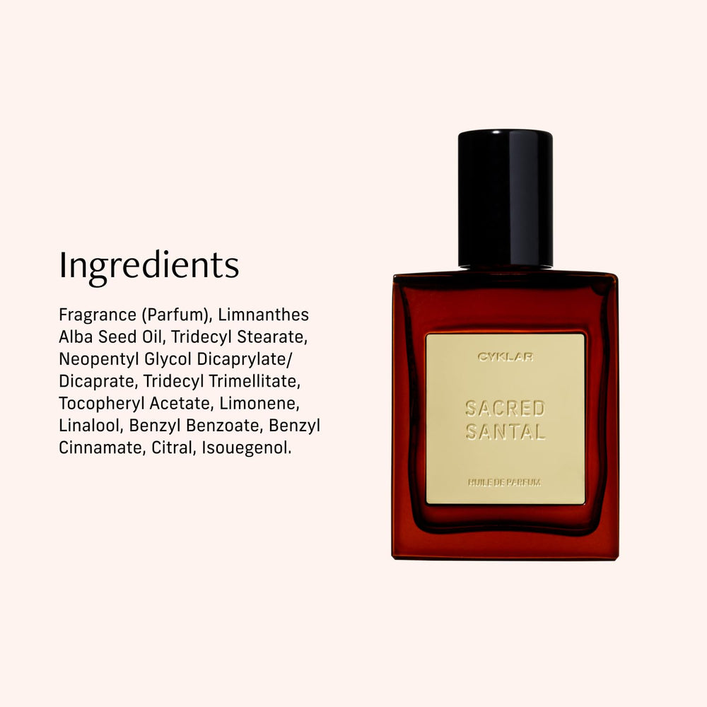 Fragrance notes of Sacred Santal Bergamot Amber Vanilla Musk