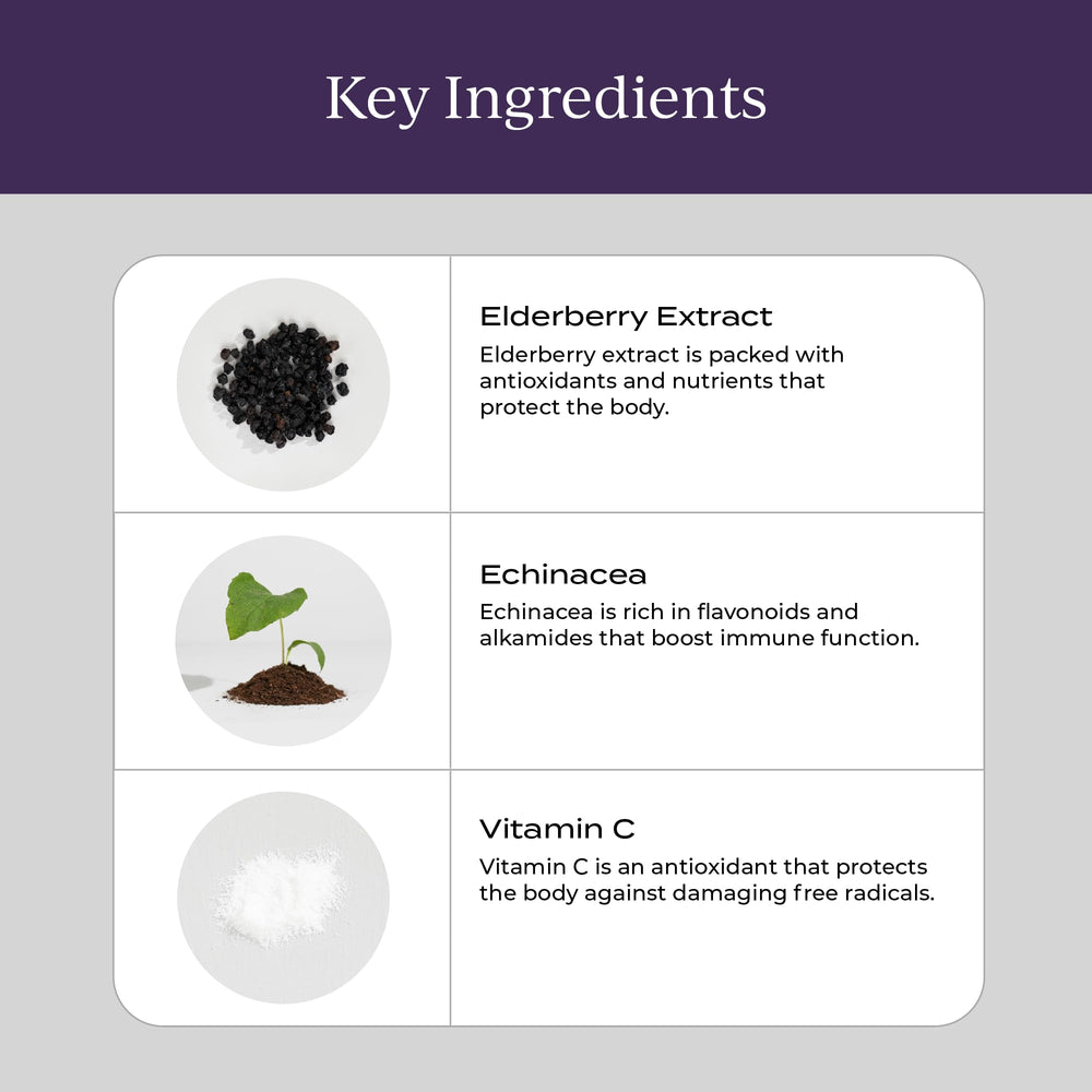 Array of elderberry liquid sachets