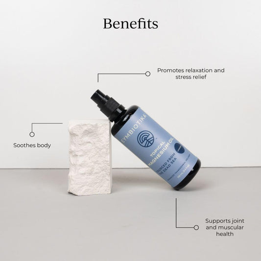 CYMBIOTIKA Magnesium Oil Spray bottle - back label with ingredients