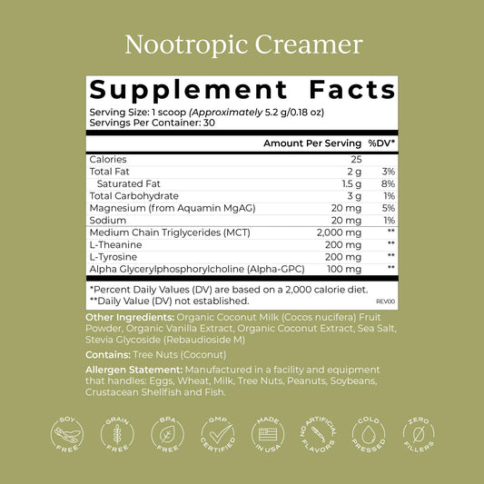 Close-up of ingredients: MCT oil, Alpha GPC, L-Theanine