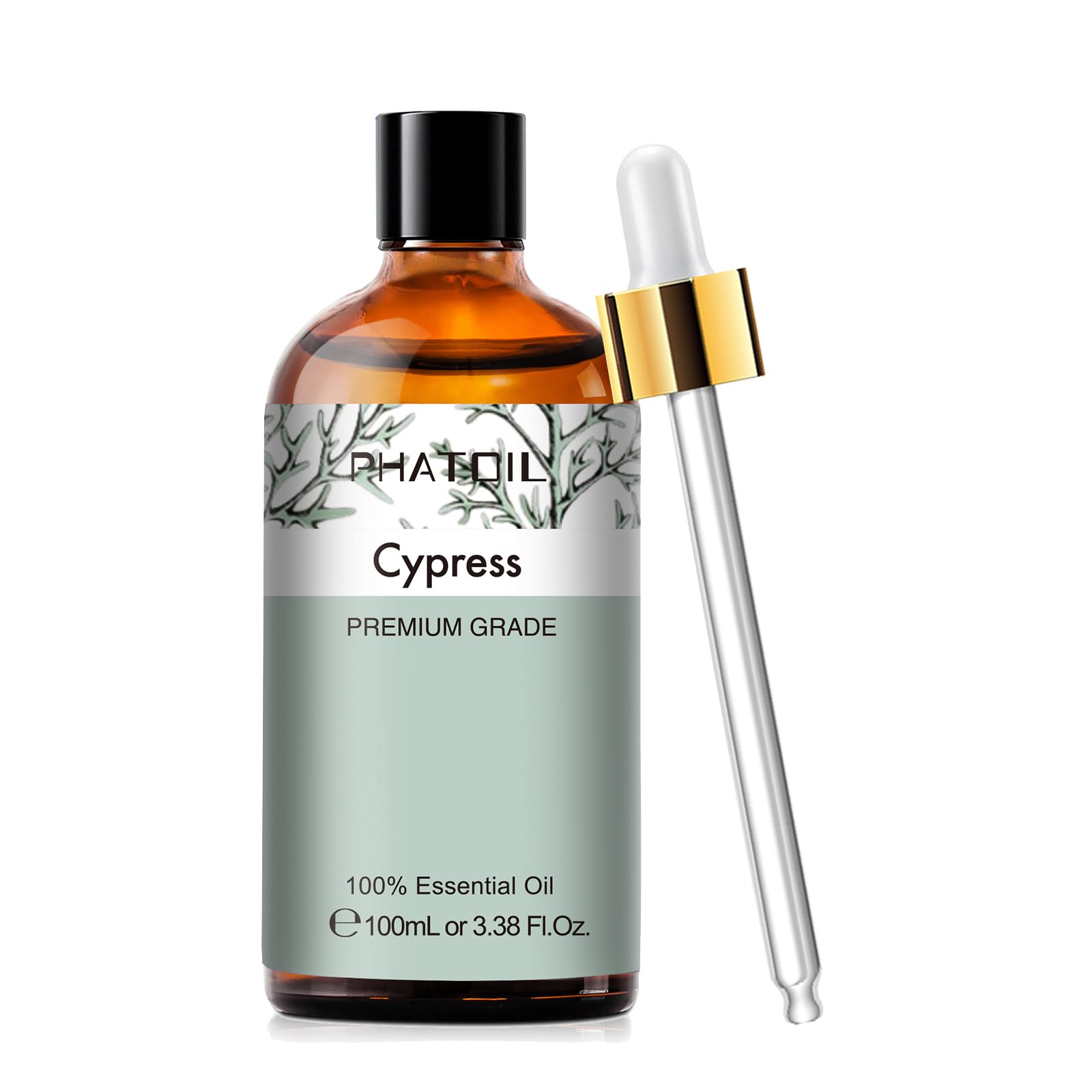 Cypress essential oil bottle with dropper in amber glass