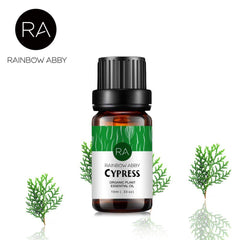 Cypress essential oil bottle with natural backdrop