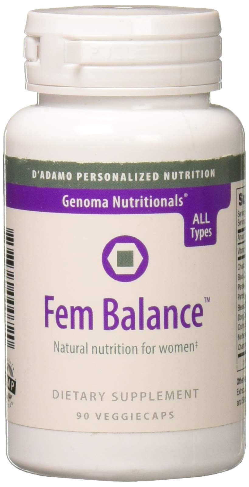 D'Adamo Fembalance bottle with 90 count pills