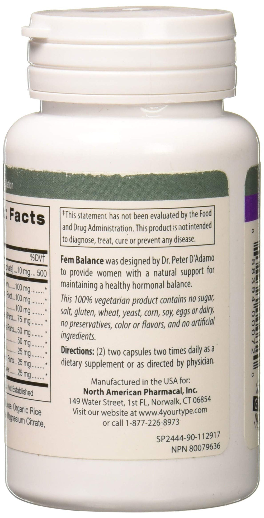 Close-up of D'Adamo Fembalance bottle label