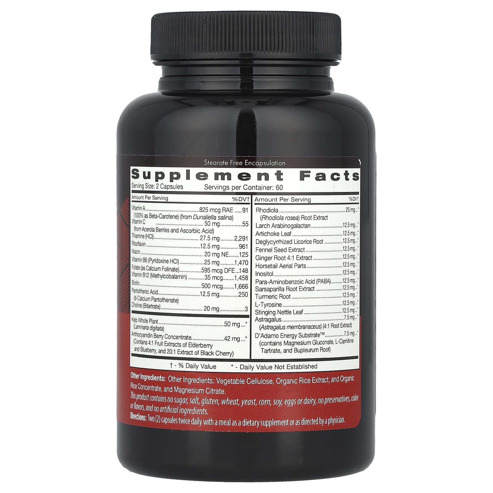 D'Adamo Polyvite O 120 VCaps bottle - label view