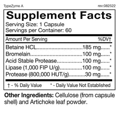 Close-up of TypeZyme bottle label for Blood Type A