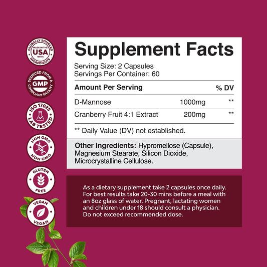 Bottle of D Mannose Cranberry 120-count