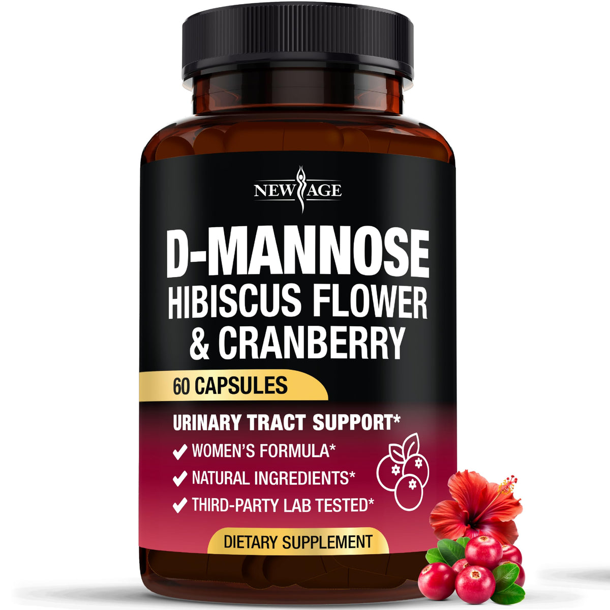 Bottle of D-Mannose with Cranberry & Hibiscus - 60 vegan capsules