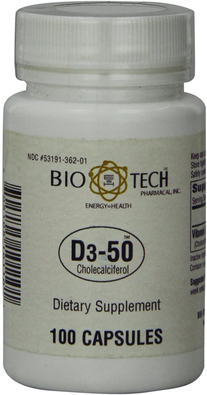 Packaging showing the recommended weekly dosage for D3-50