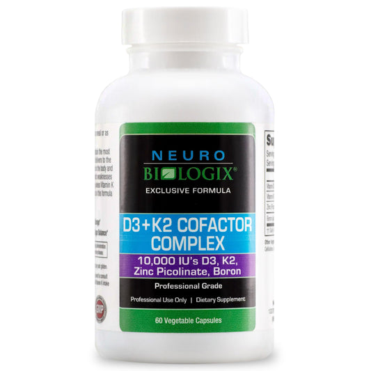Bottle and label of Neurobiologix D3+K2 Cofactor Complex 60 capsules