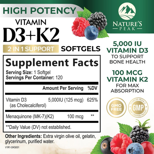 Back view showing supplement facts on the D3 K2 bottle.