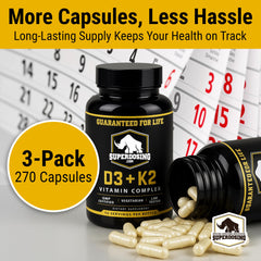 Product packaging and label for D3K2 270-count bottle pack