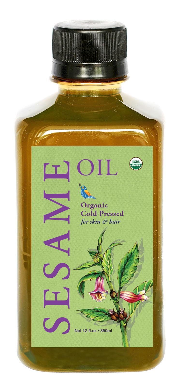 DAANA sesame oil bottle with cap open for easy dispensing and skincare use