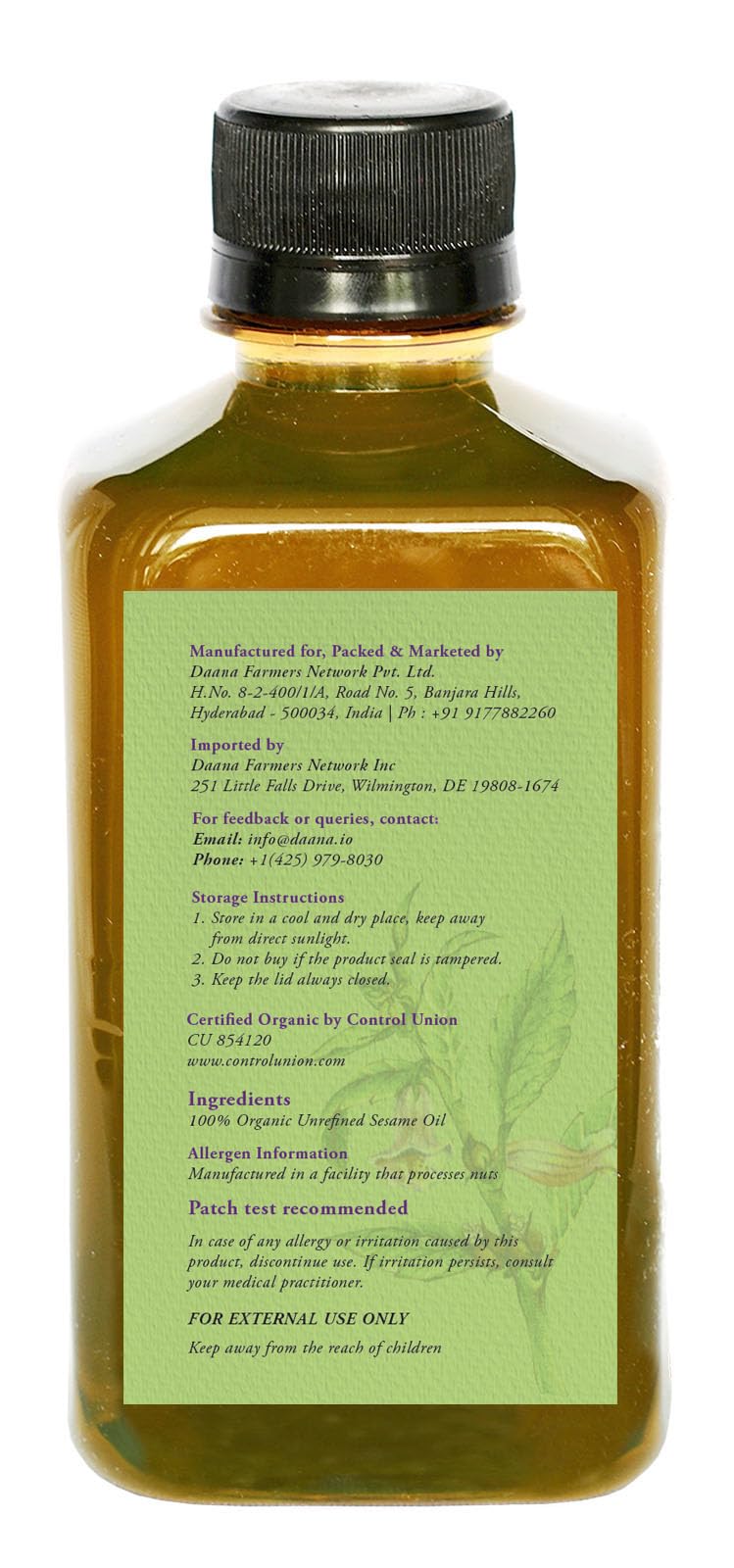 DAANA sesame oil on skin for hydration and smoothing