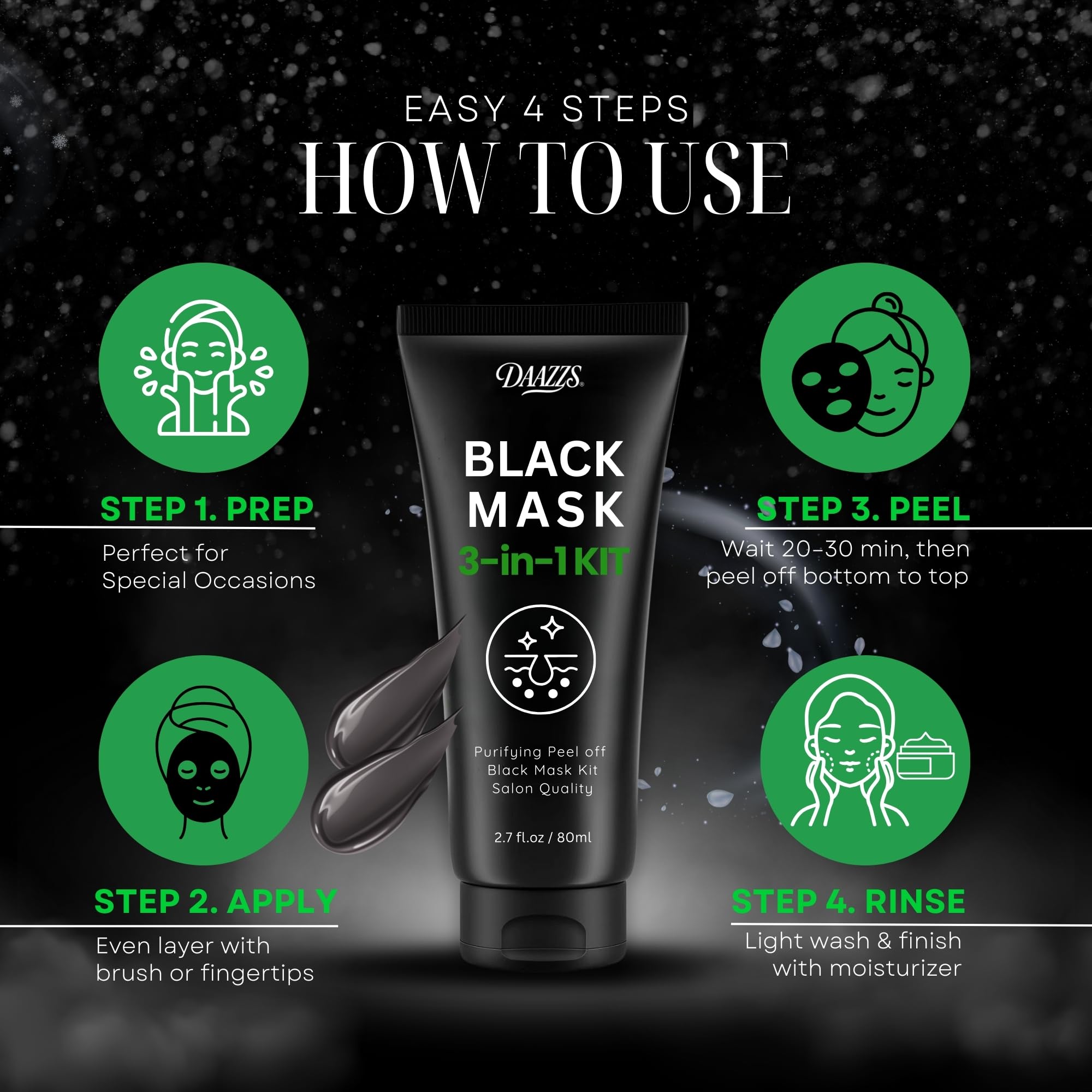DAAZZS Drying Time Demonstration showing 15–20 minute mask dry