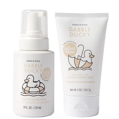 Two bottles: Dabble & Dollop fragrance-free infant wash and lotion in a 2-pack.