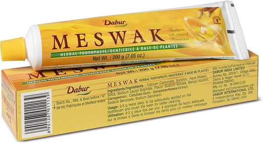 Front view of Dabur Fluoride-Free Miswak toothpaste tube
