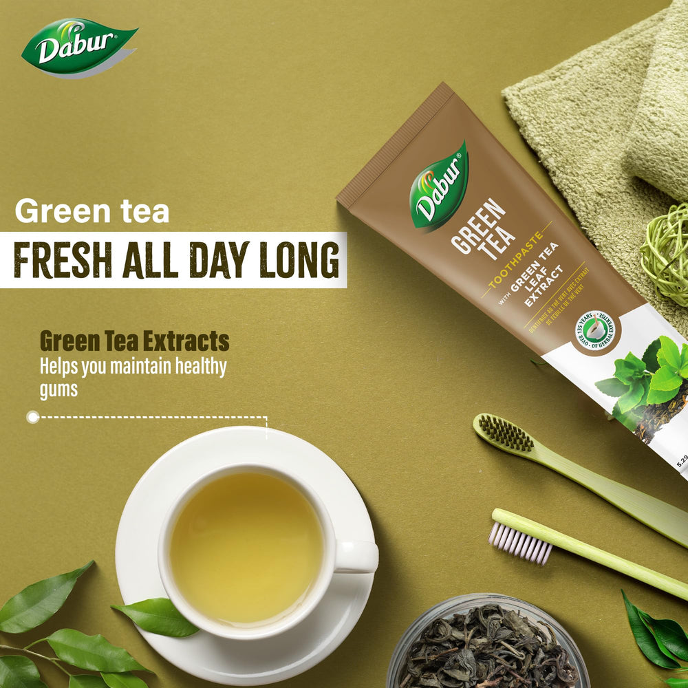 Dabur Green Tea Toothpaste packaging and label
