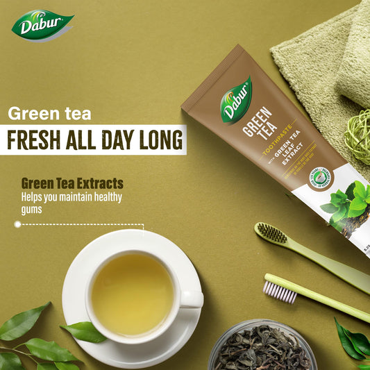 Dabur Green Tea Toothpaste packaging and label