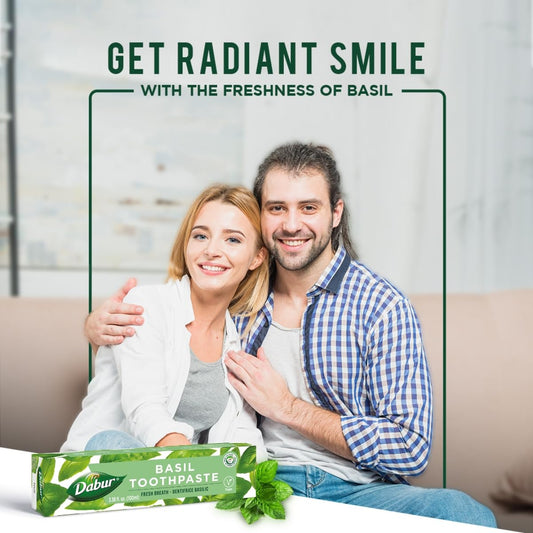 Close-up of Dabur Herbal Toothpaste Basil 100ml tube