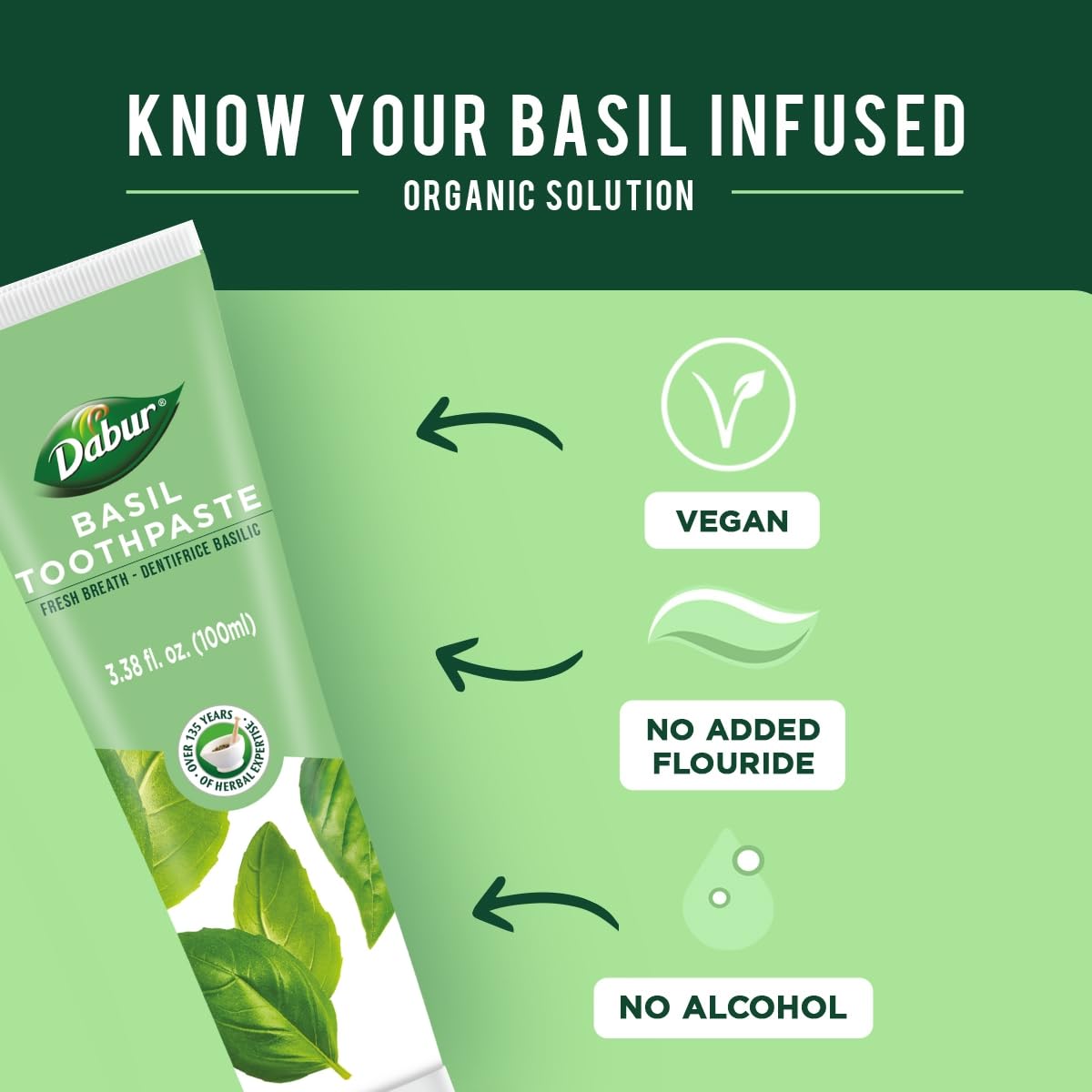 Dabur Herbal Toothpaste Basil 100ml tubes in a pack