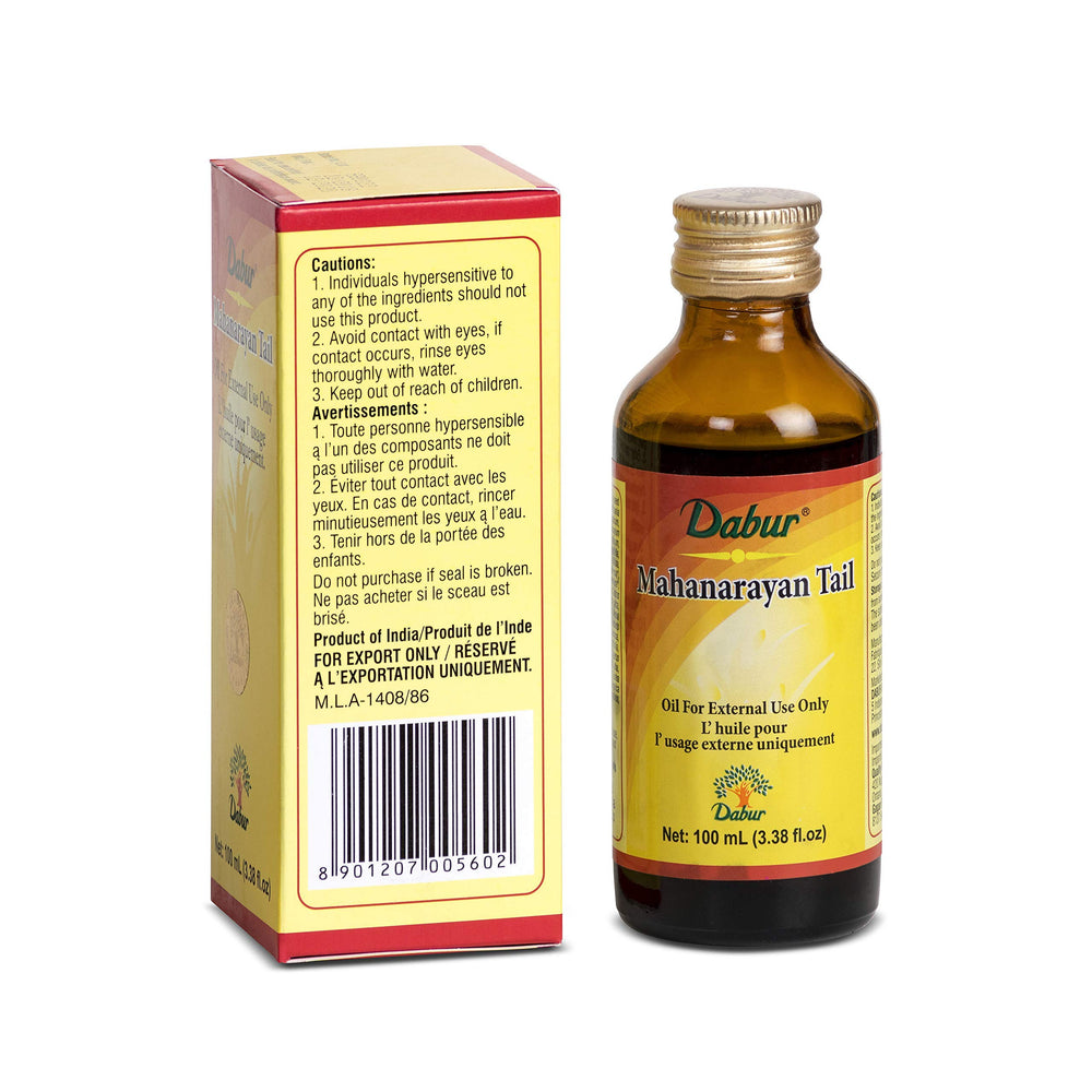 Close-up of Dabur Mahanarayan Tail Massage Oil for joints and muscles
