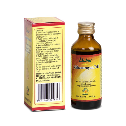 Close-up of Dabur Mahanarayan Tail Massage Oil for joints and muscles