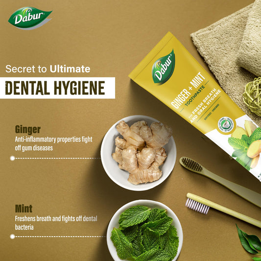 Dabur Organic Ginger & Mint Toothpaste 100 ml packaging side view