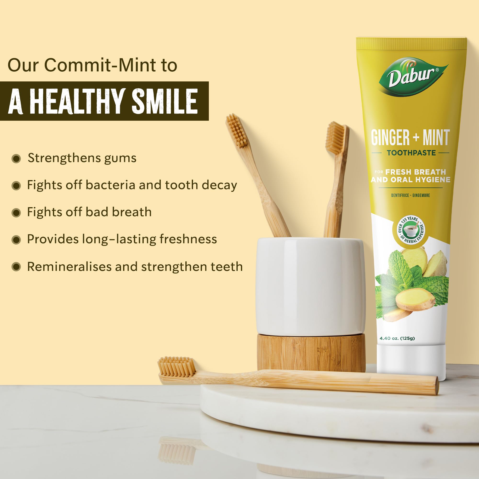Natural ginger and mint extracts depicted for toothpaste