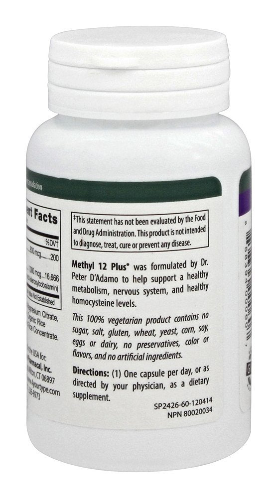 D'Adamo Methyl 12 Plus bottle with nutrition facts