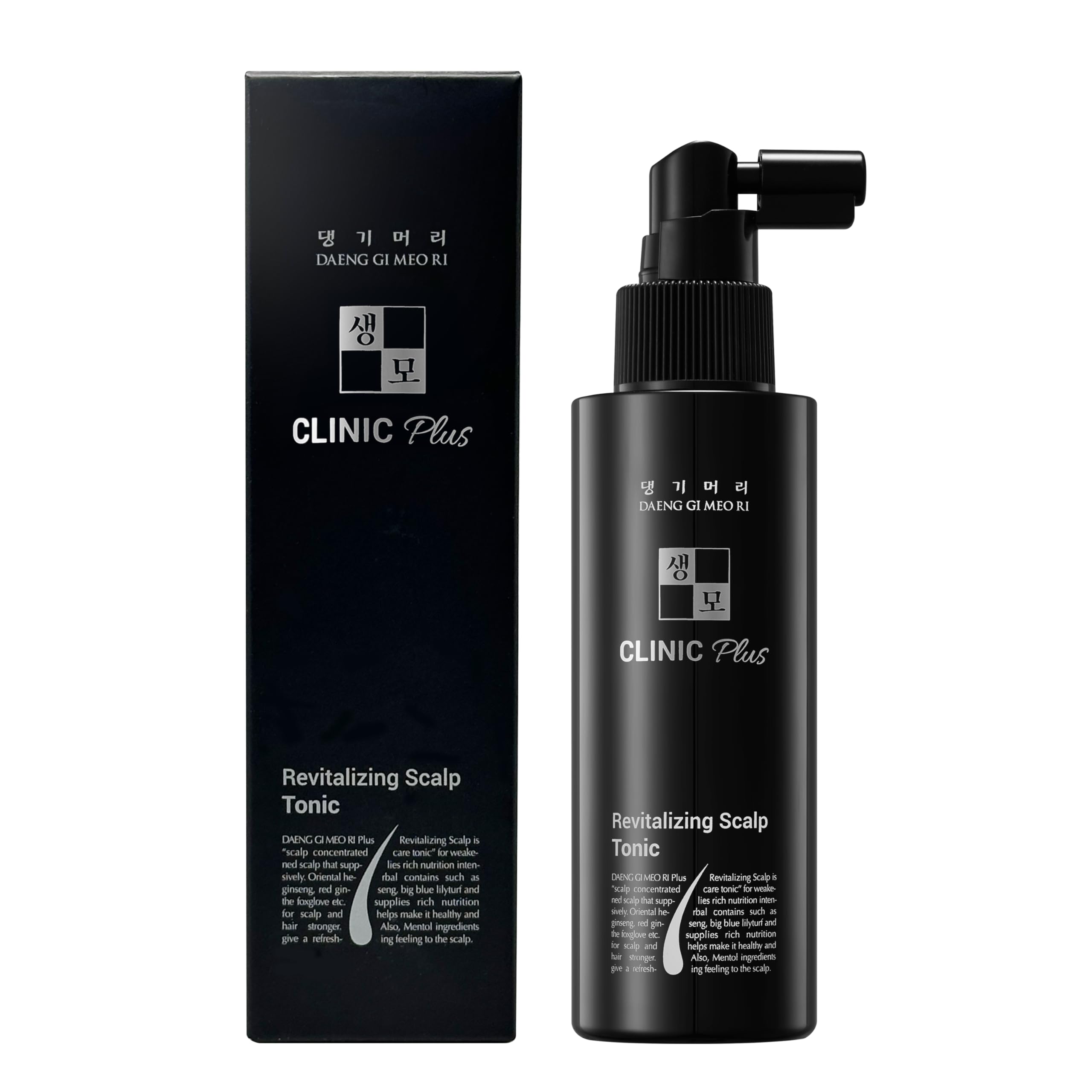 Daeng Gi Meo Ri Clinic Plus Scalp Tonic bottle ready for use, refreshing the scalp.