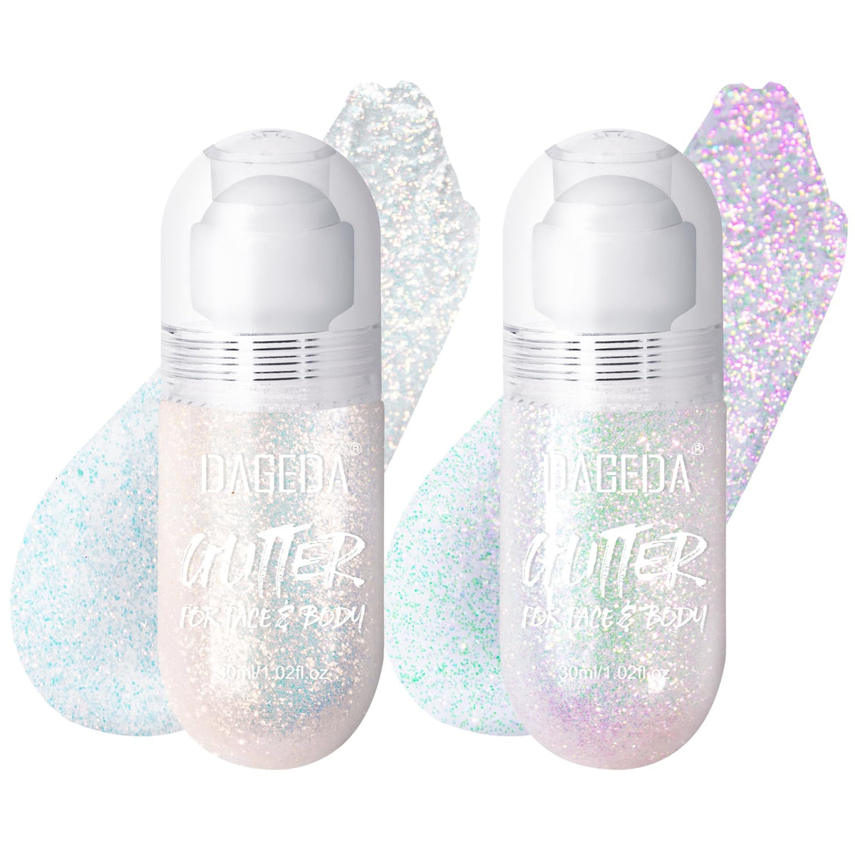 DAGEDA 2Colors roll-on glitter bottle for smooth, mess-free application.